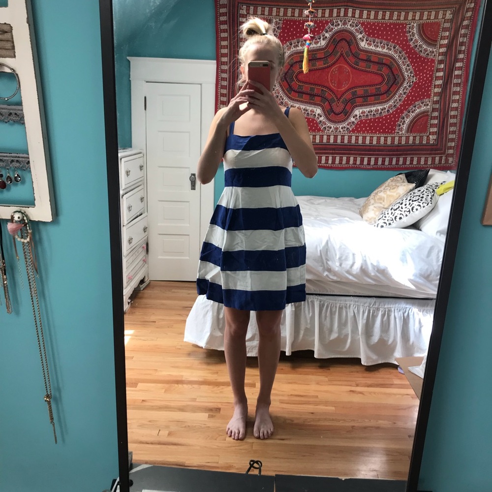 Blue and white striped dress
